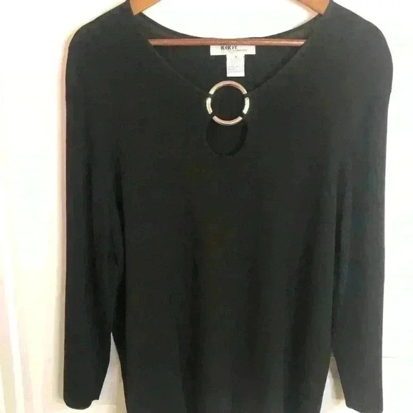 Y2K Kikit Studio Too Ladies Black Silver Ring Knit Sweater 3/4 Sleeves size 1X - Picture 1 of 4